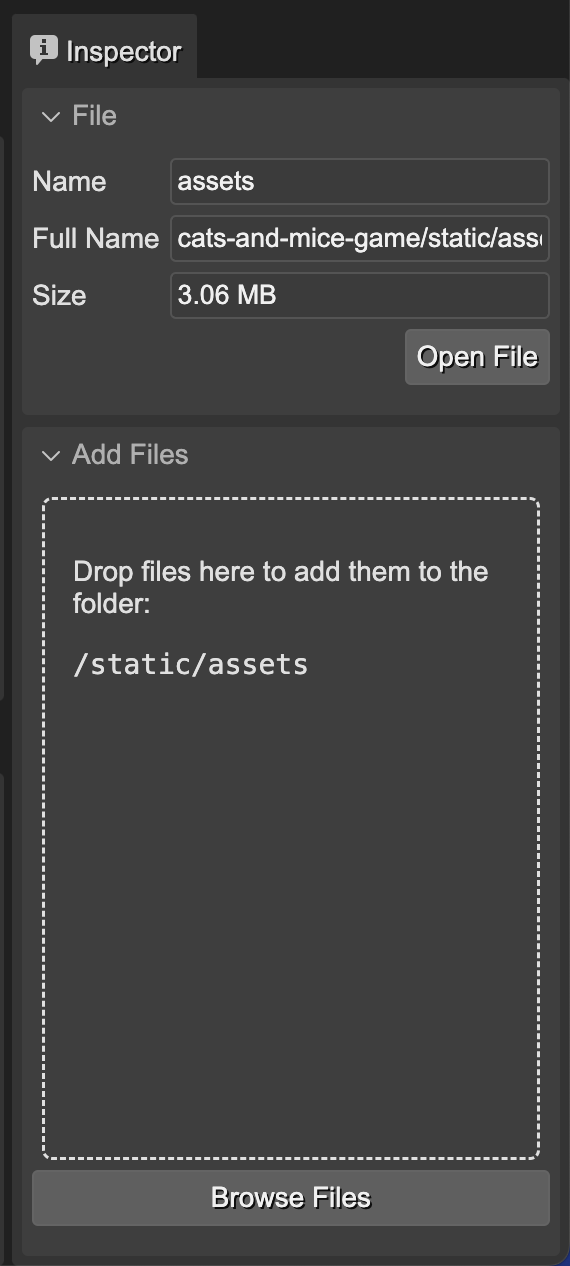 Drop files in the inspector