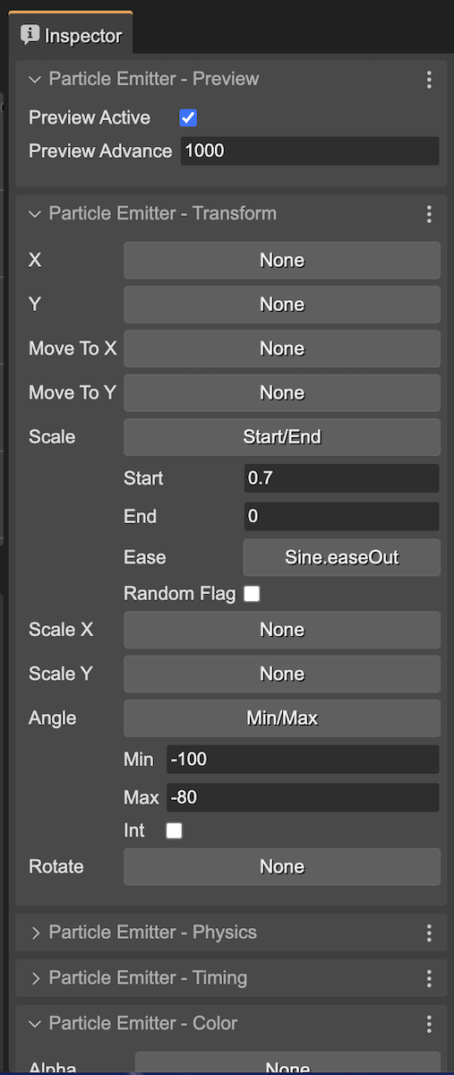 Particle emitter parameters