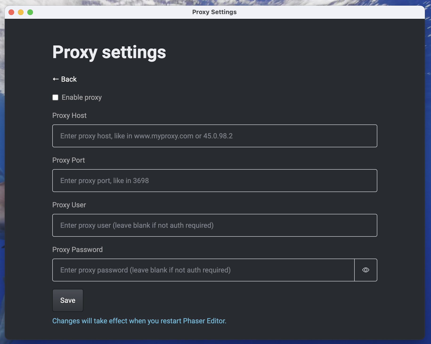 Proxy settings