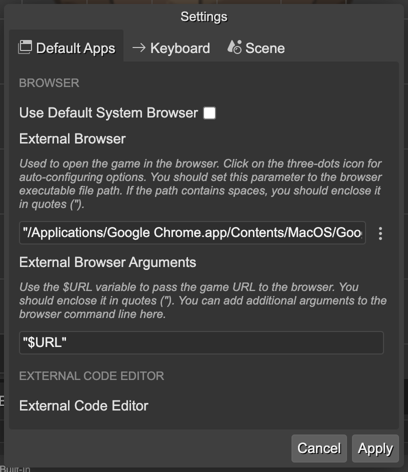 settings dialog